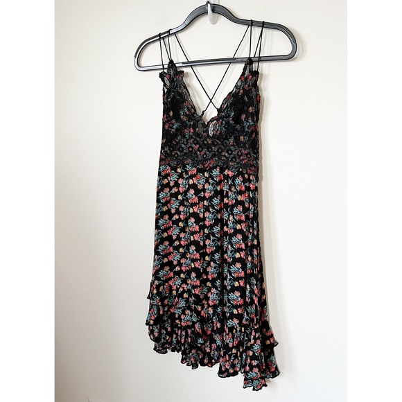 NWT Free People Adella Slip Mini Dress Floral Small Black - Picture 7 of 16